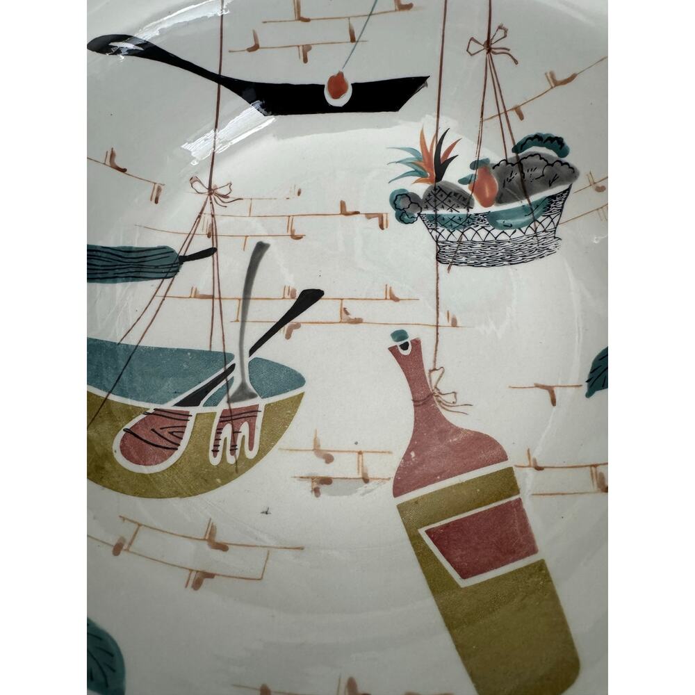 Mid Century Modern Hand Painted Patio Serving Bowl 10.5” - Picture 3 of 10
